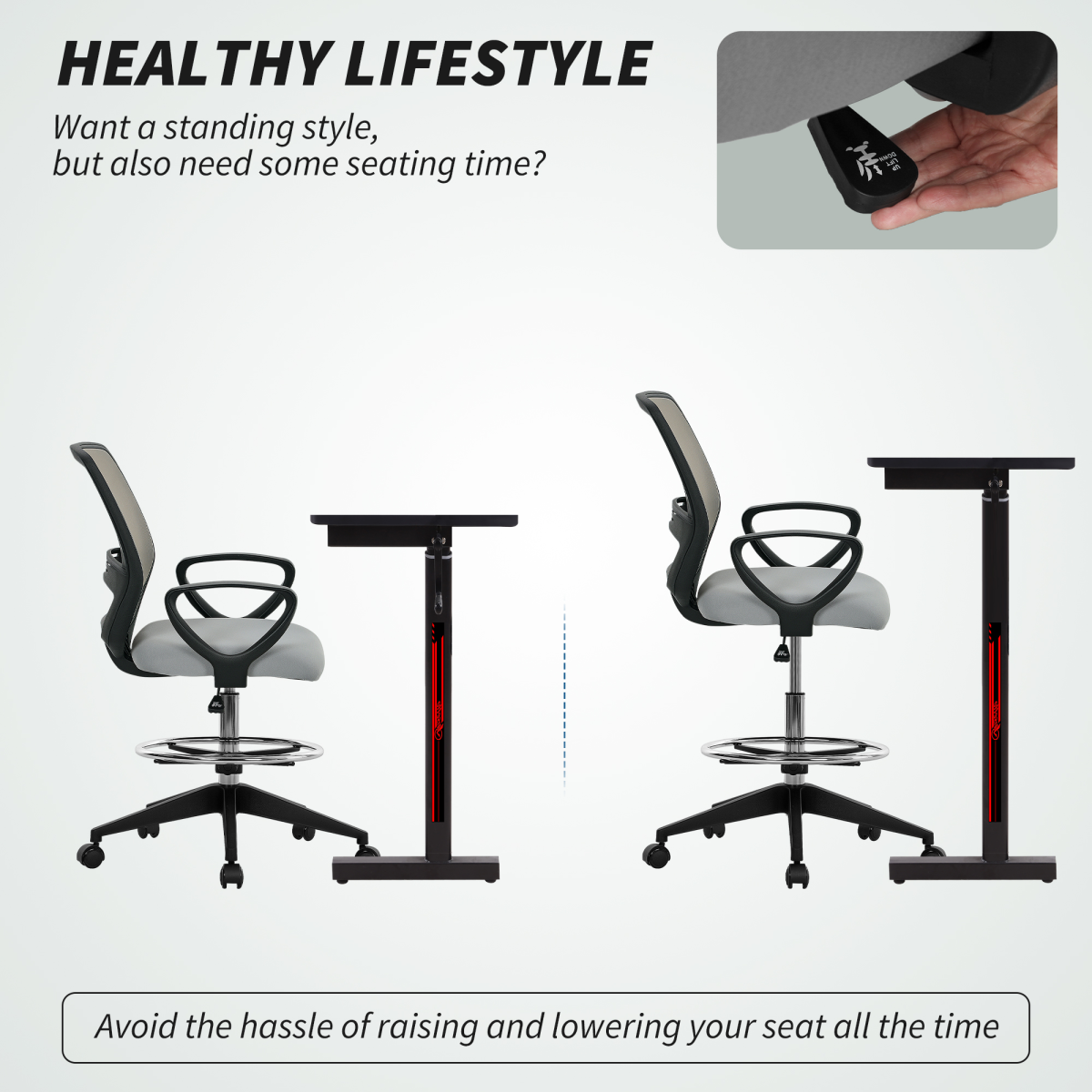 Vinsetto Draughtsman Chair Tall Office Chair with Adjustable Height