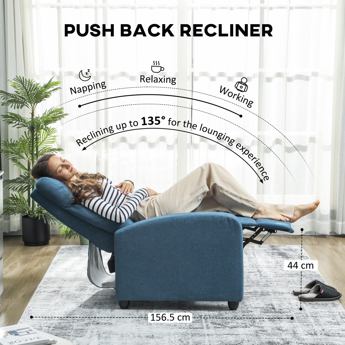 HOMCOM Linen Fabric Reclining Chair with Padded Seat, Blue