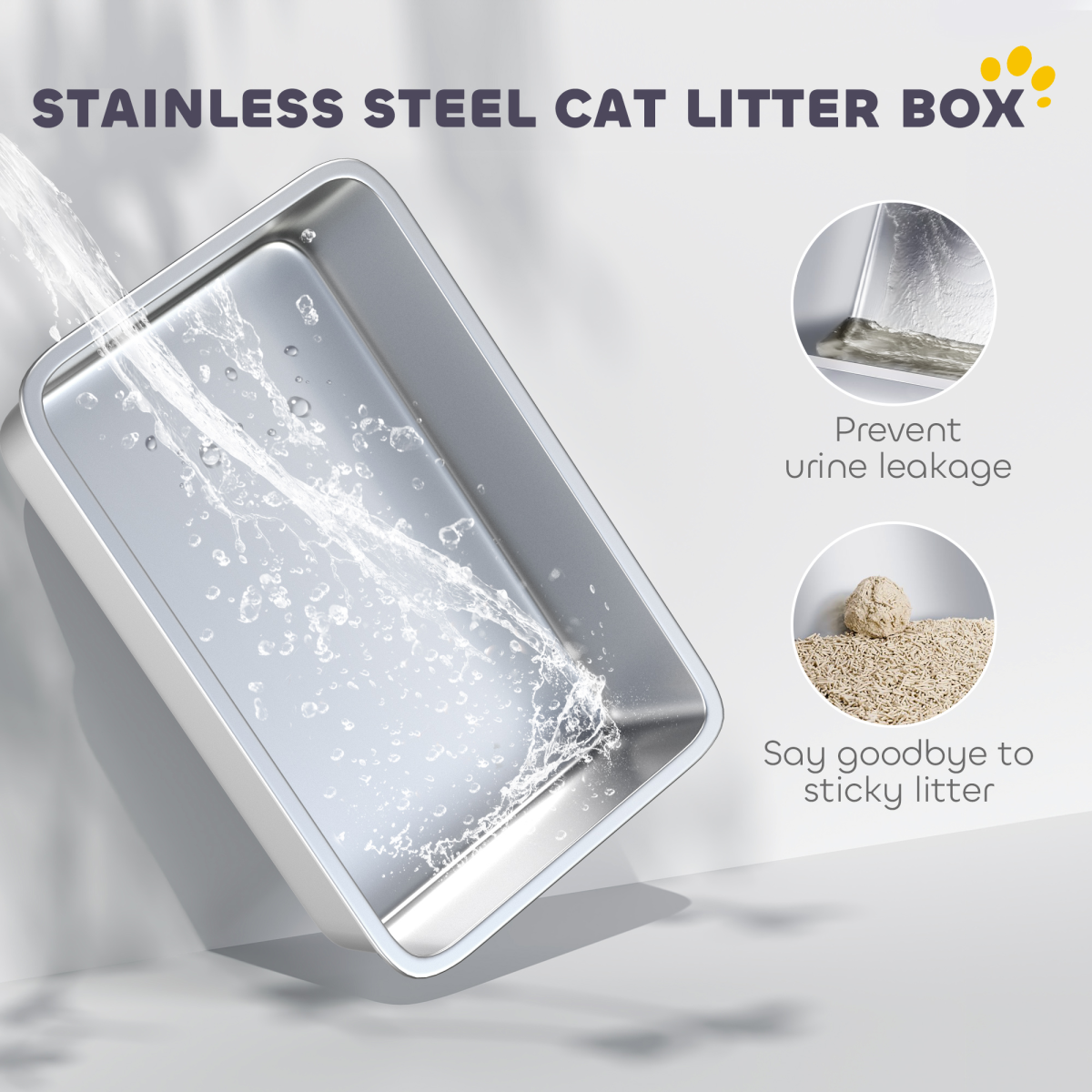 PawHut Stainless Steel Cat Litter Box with Removable Lid, Scoop