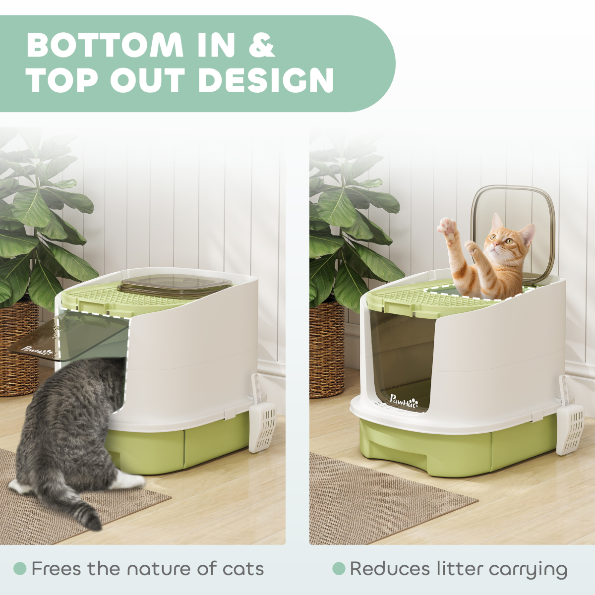PawHut Cat Litter Box, Hooded Cat Litter Tray with Lid, Scoop