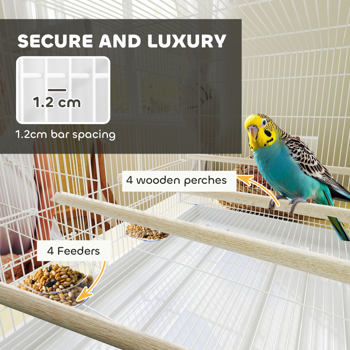 PawHut Bird Cage with Divider, 4 Wooden Perches, Slide Out Tray