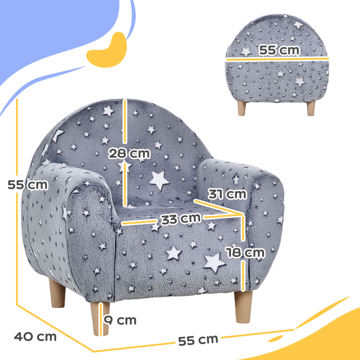 AIYAPLAY Kids Armchair, Glow in the Dark Chair for Bedroom, Grey