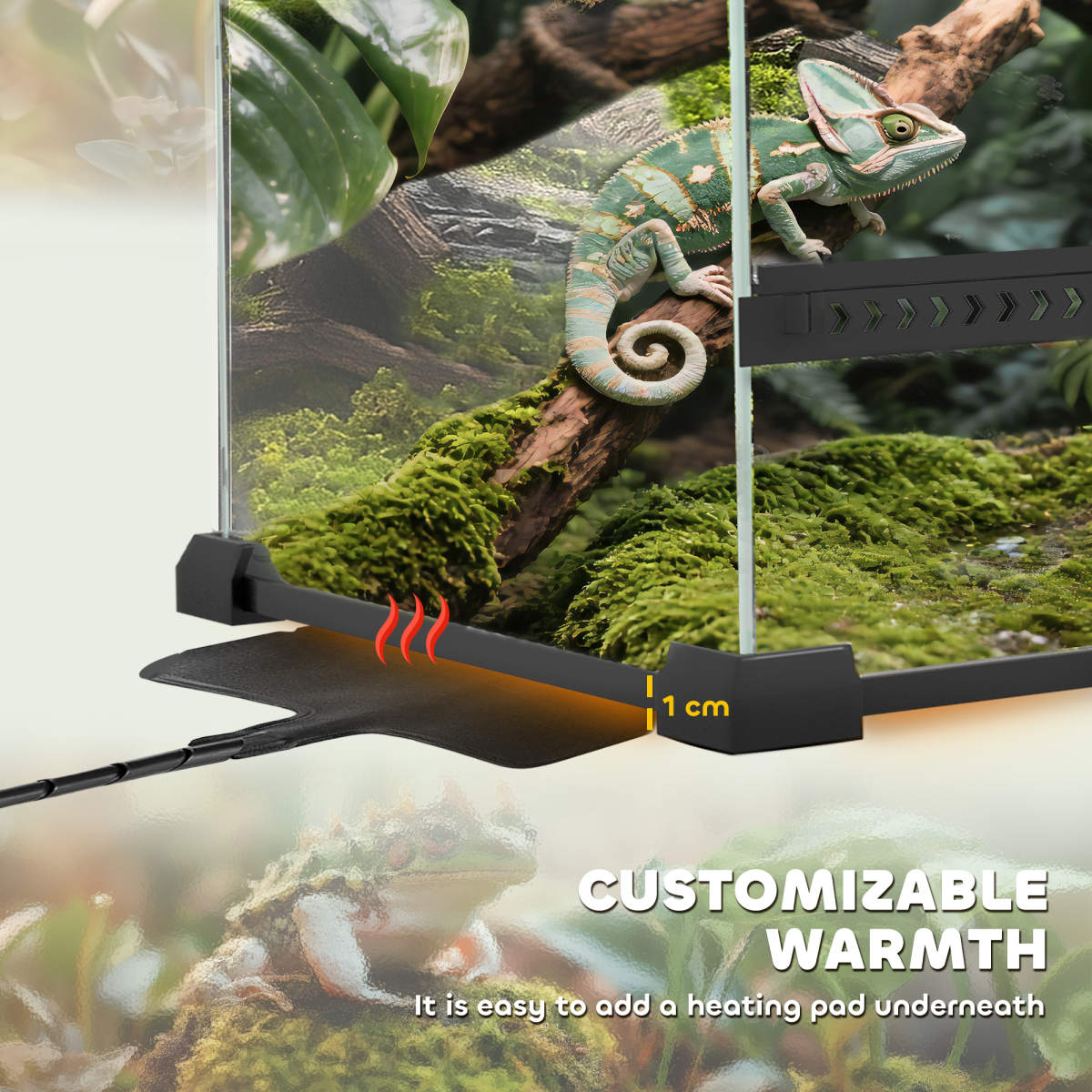 PawHut 10L Glass Terrarium, Reptile Vivarium with Stone Background