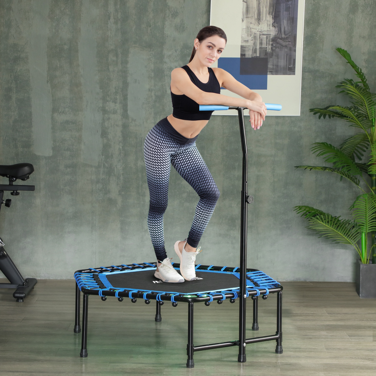 SPORTNOW 45" Fitness Trampoline with Adjustable Handle, LED Lights