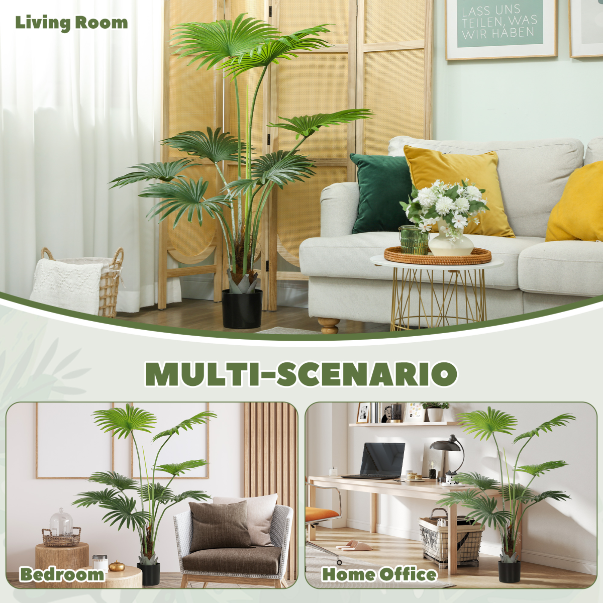 HOMCOM Artificial Plant with PEVA Leaves and Coconut Coir for Home Office