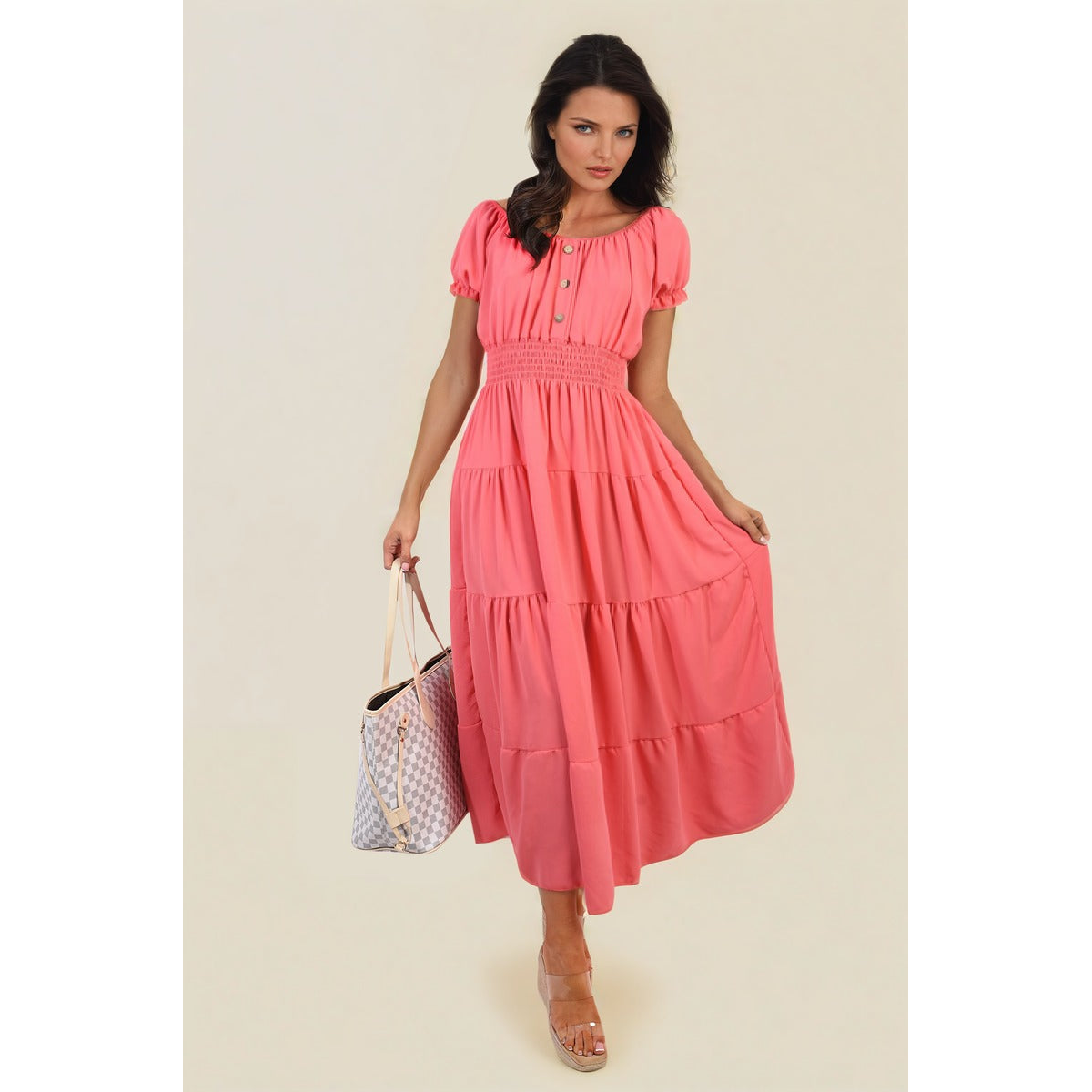 Smocked Waist Tiered Midi Dress