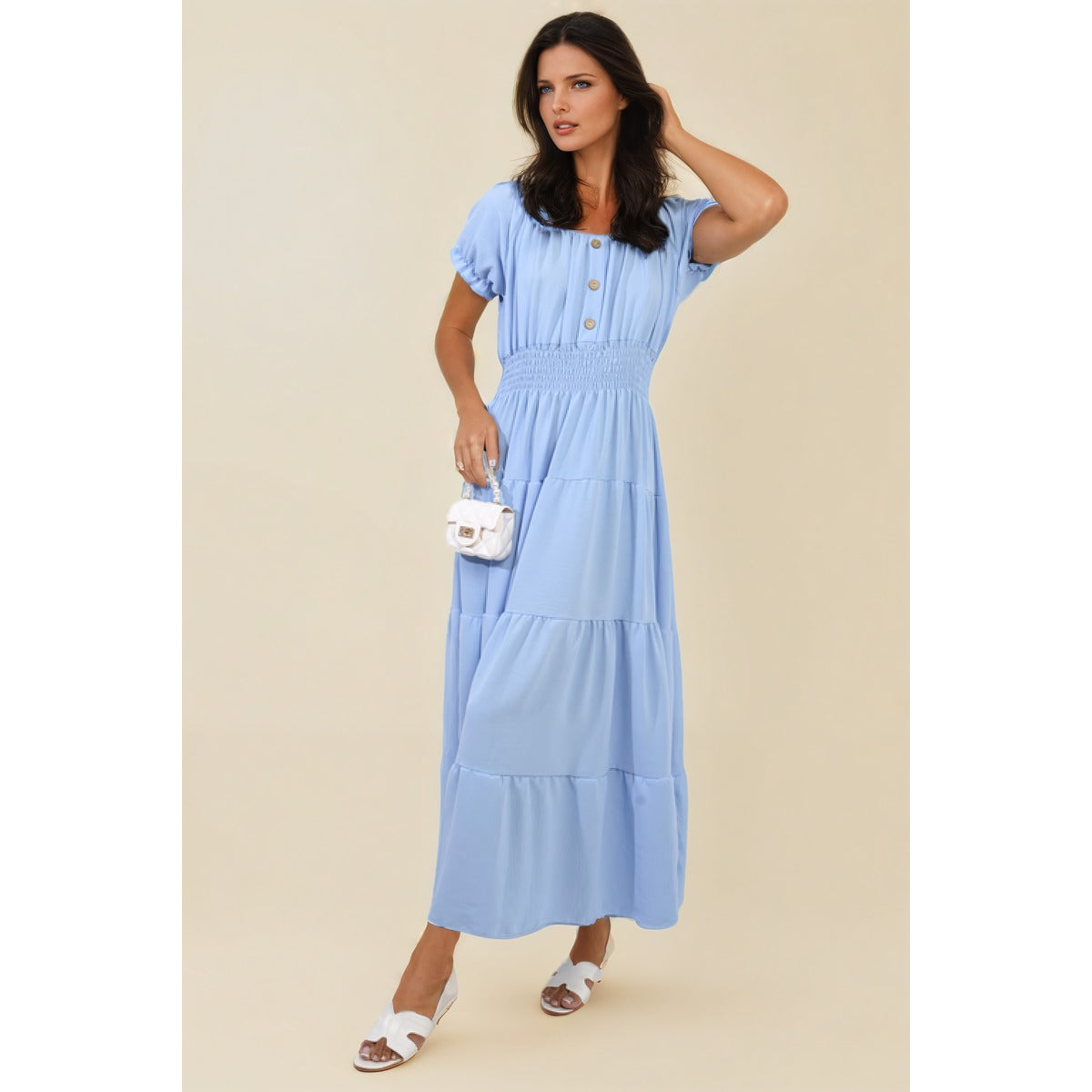 Smocked Waist Tiered Midi Dress