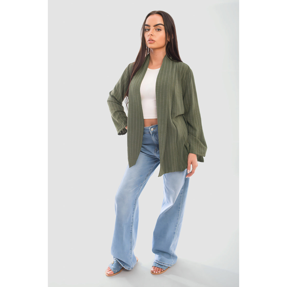 Oversized Striped Long Sleeve Cardigan with Pockets