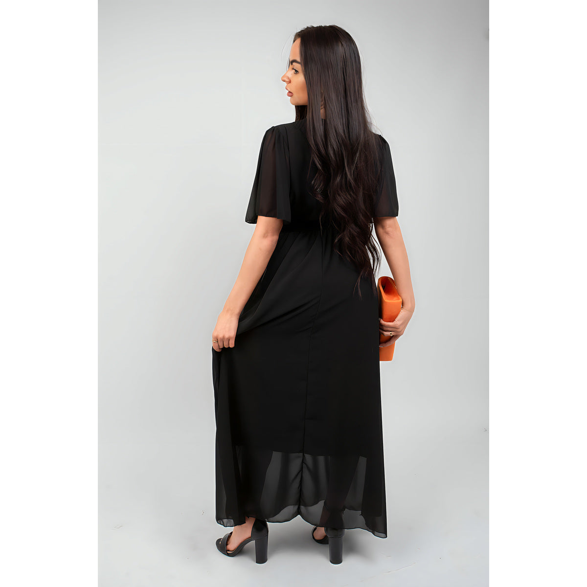 Smocked Waist V Neck Short Sleeve Flowy Maxi Dress