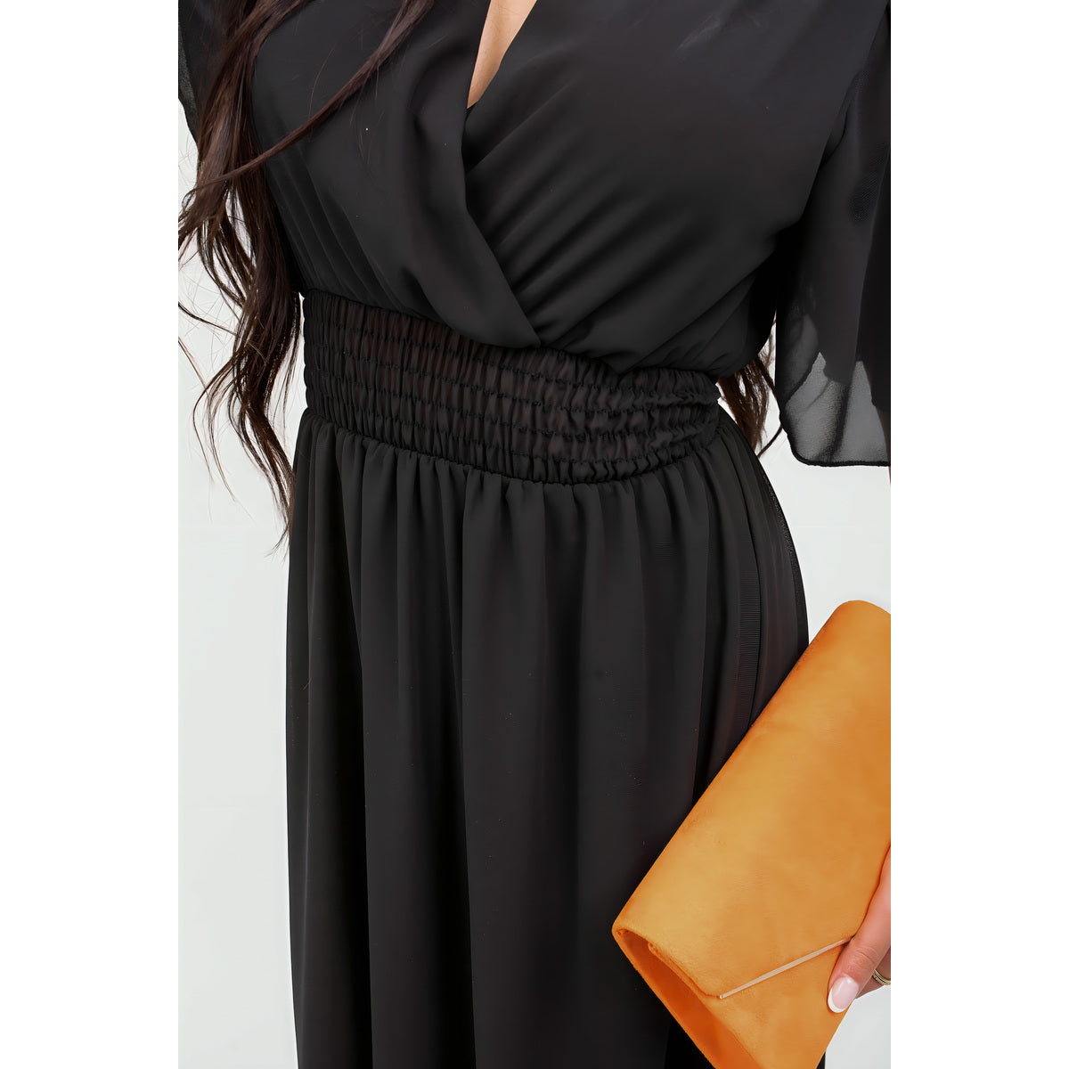 Smocked Waist V Neck Short Sleeve Flowy Maxi Dress