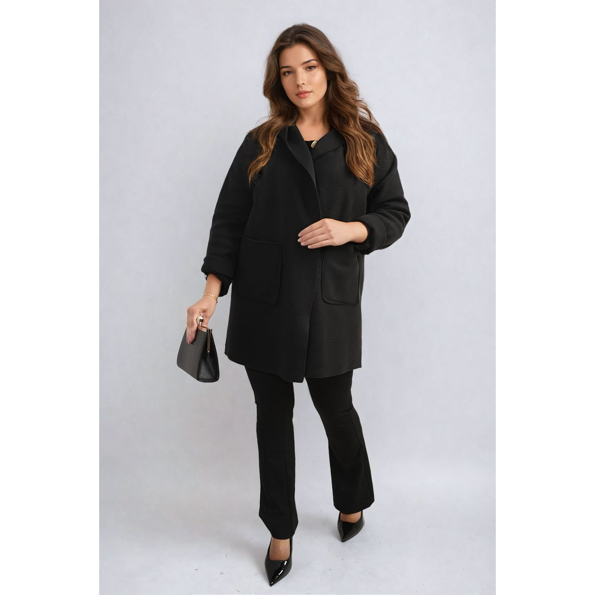 Open Front Folded Sleeve Jacket with Pockets