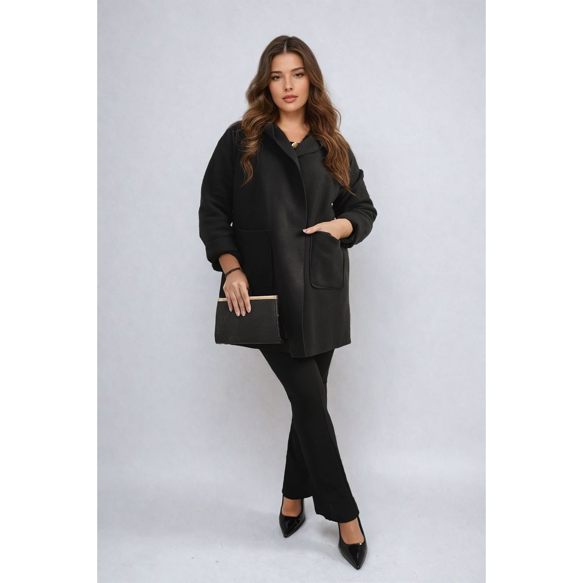 Open Front Folded Sleeve Jacket with Pockets