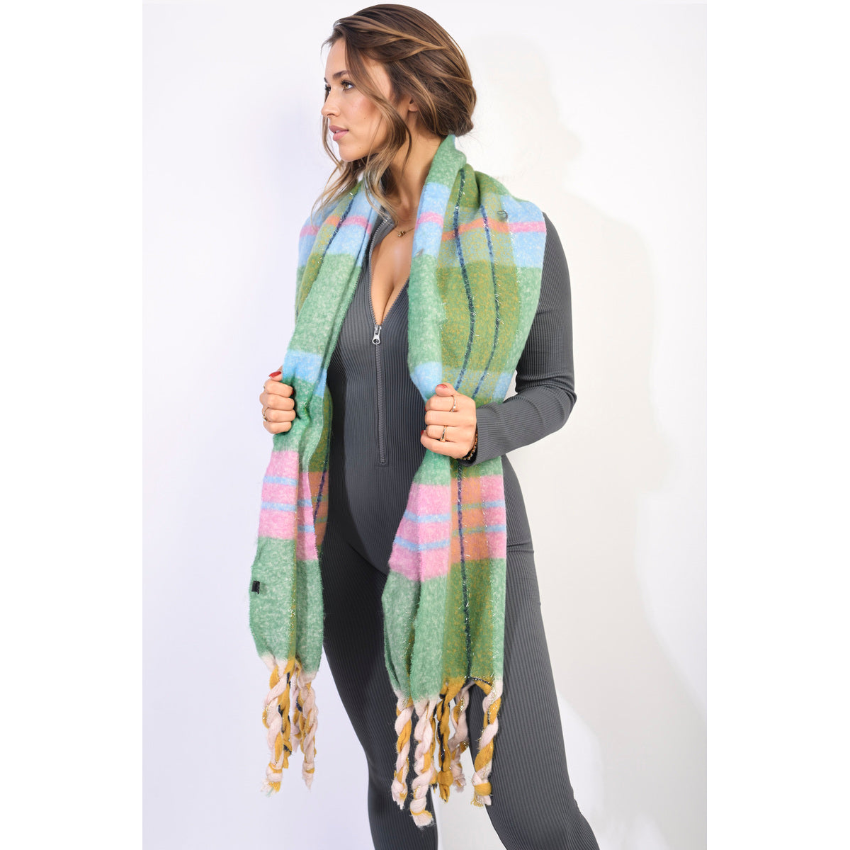 Long Chunky Scarf with Thick Twist Braid Tassel
