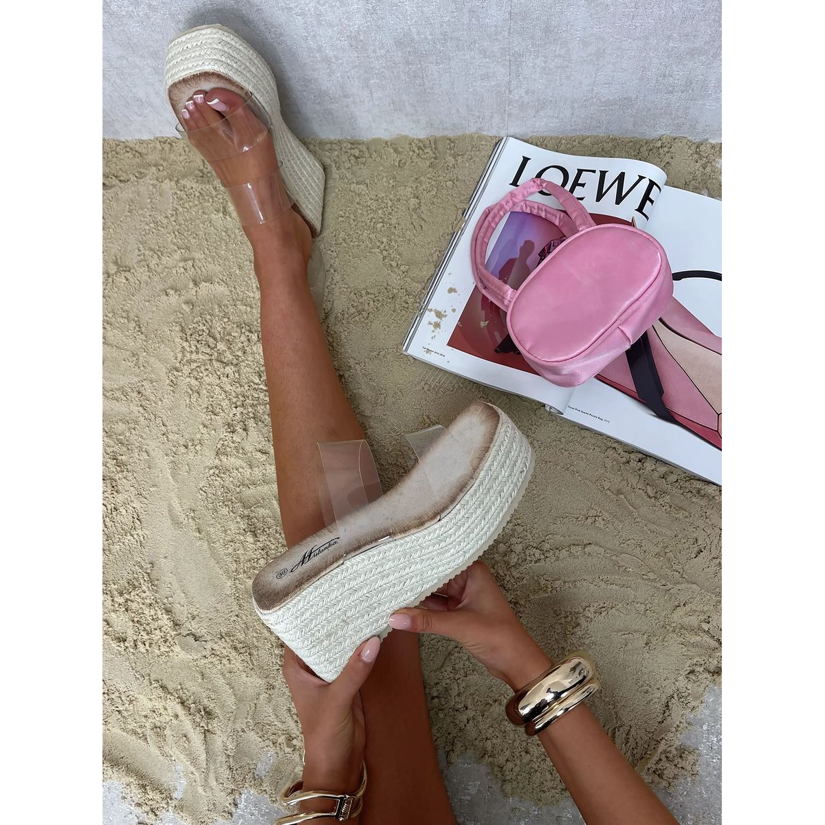 Transparent Double Strap Platform Wedge Heels