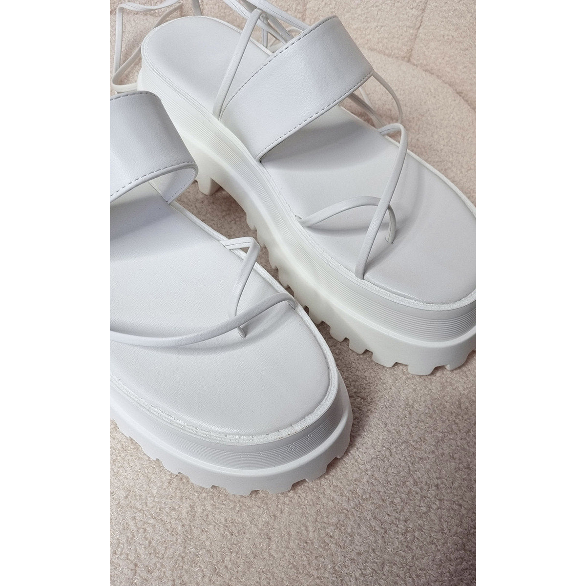 Faux Leather Strappy Lace Up Sandals