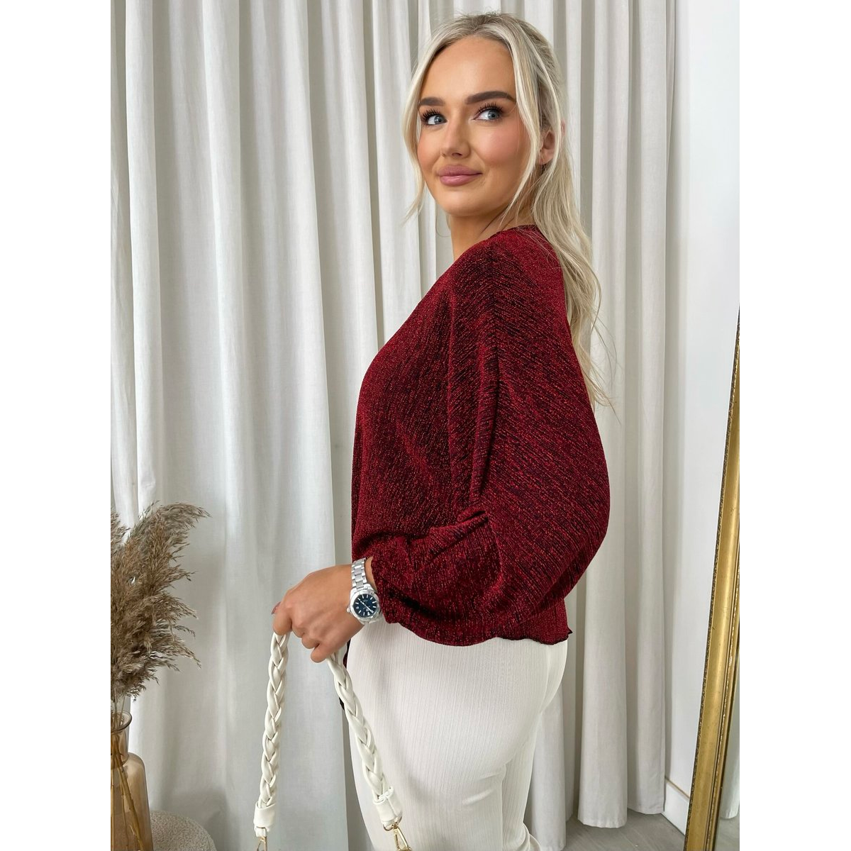 Shimmer Long Sleeve Tie Front Top
