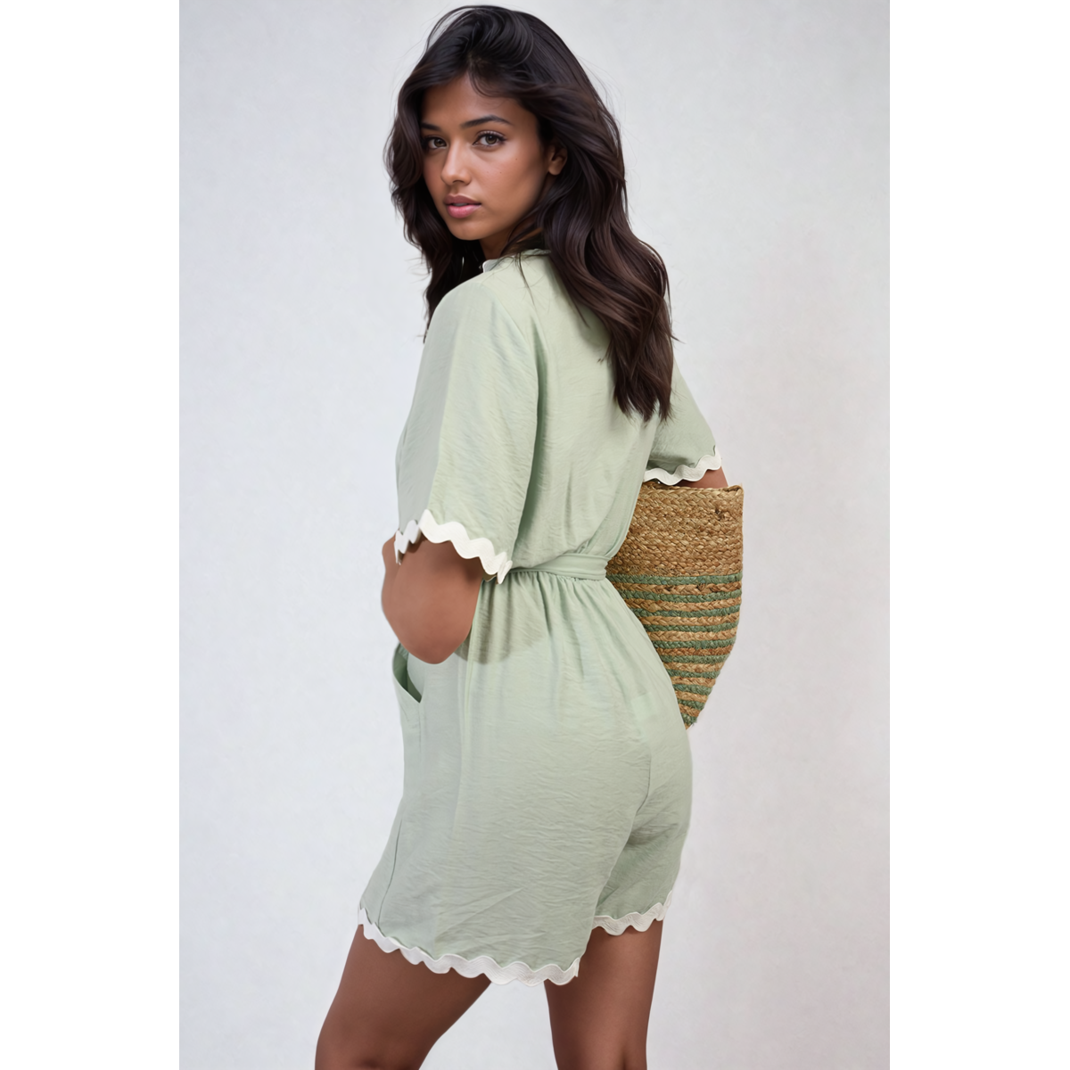 Scalloped Trim Wrap Over Playsuit