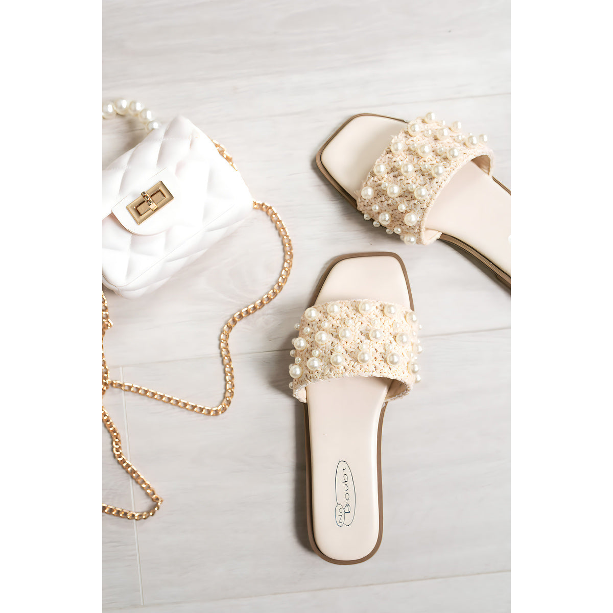 Pearl Embellished Open-Toe Flat Sandals