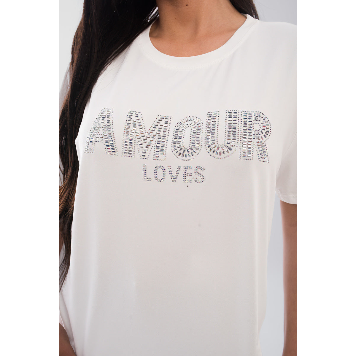 Amour Embellished Print Round Neck Top