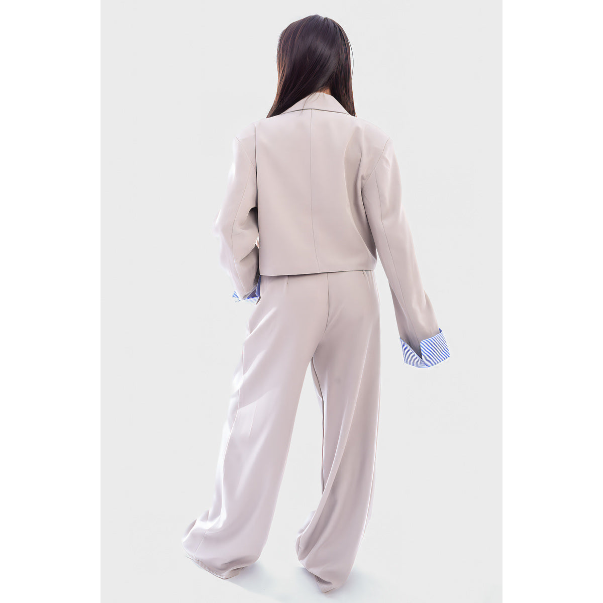 Long Sleeve Cropped Blazer Top And Straight Leg Trouser Co-ord Set