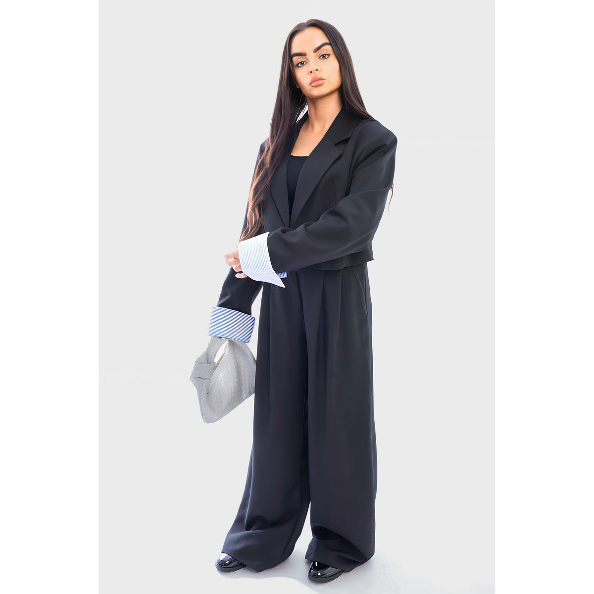 Long Sleeve Cropped Blazer Top And Straight Leg Trouser Co-ord Set