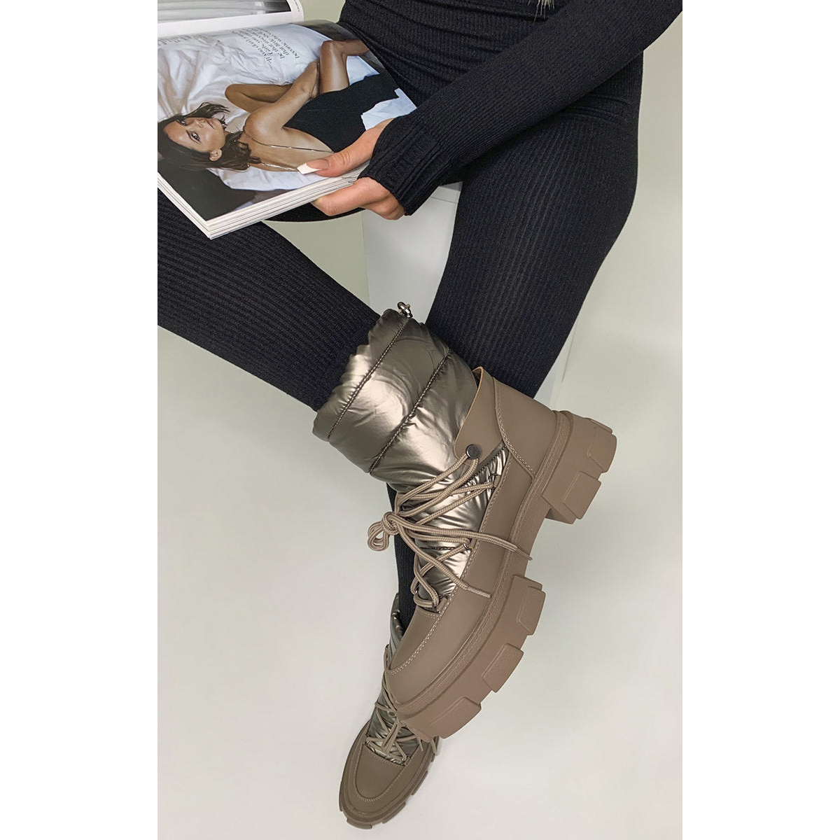 Padded Lace Up Chunky Sole Snow Boots