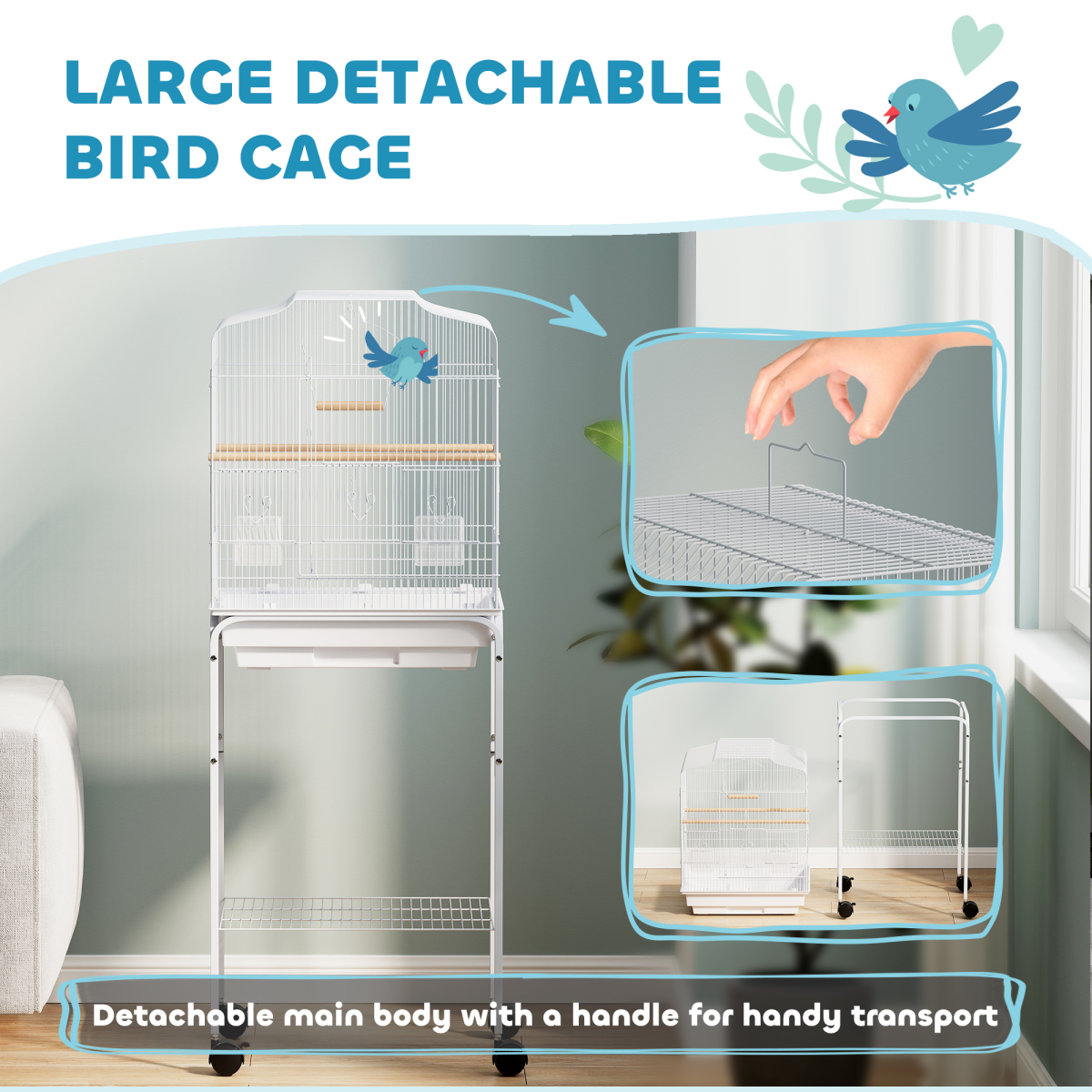 PawHut Bird Cage for Budgie Finch Canary Parakeet W/ Stand Tray