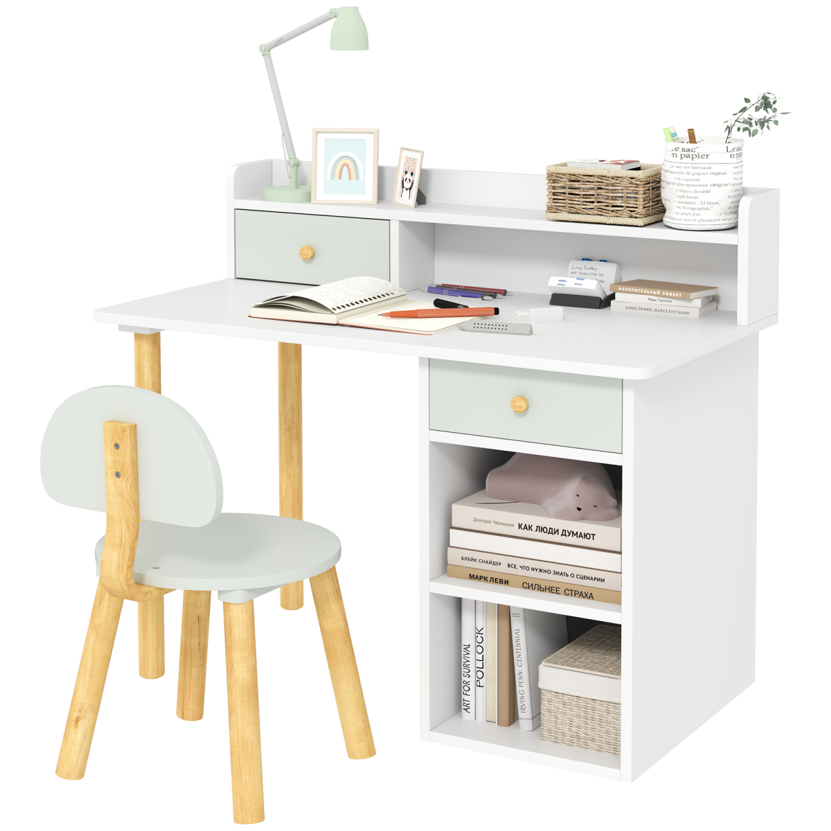 AIYAPLAY Kids Desk and Chair Set for Studying, Reading, Drawing, Green