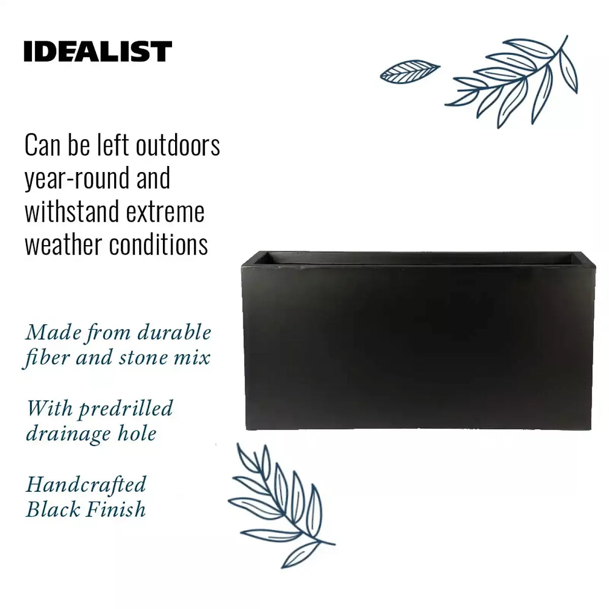 IDEALIST Lite Contemporary Trough Garden Planter, Light Concrete Outdoor Plant Pot H30 L65 W19 cm, 37L