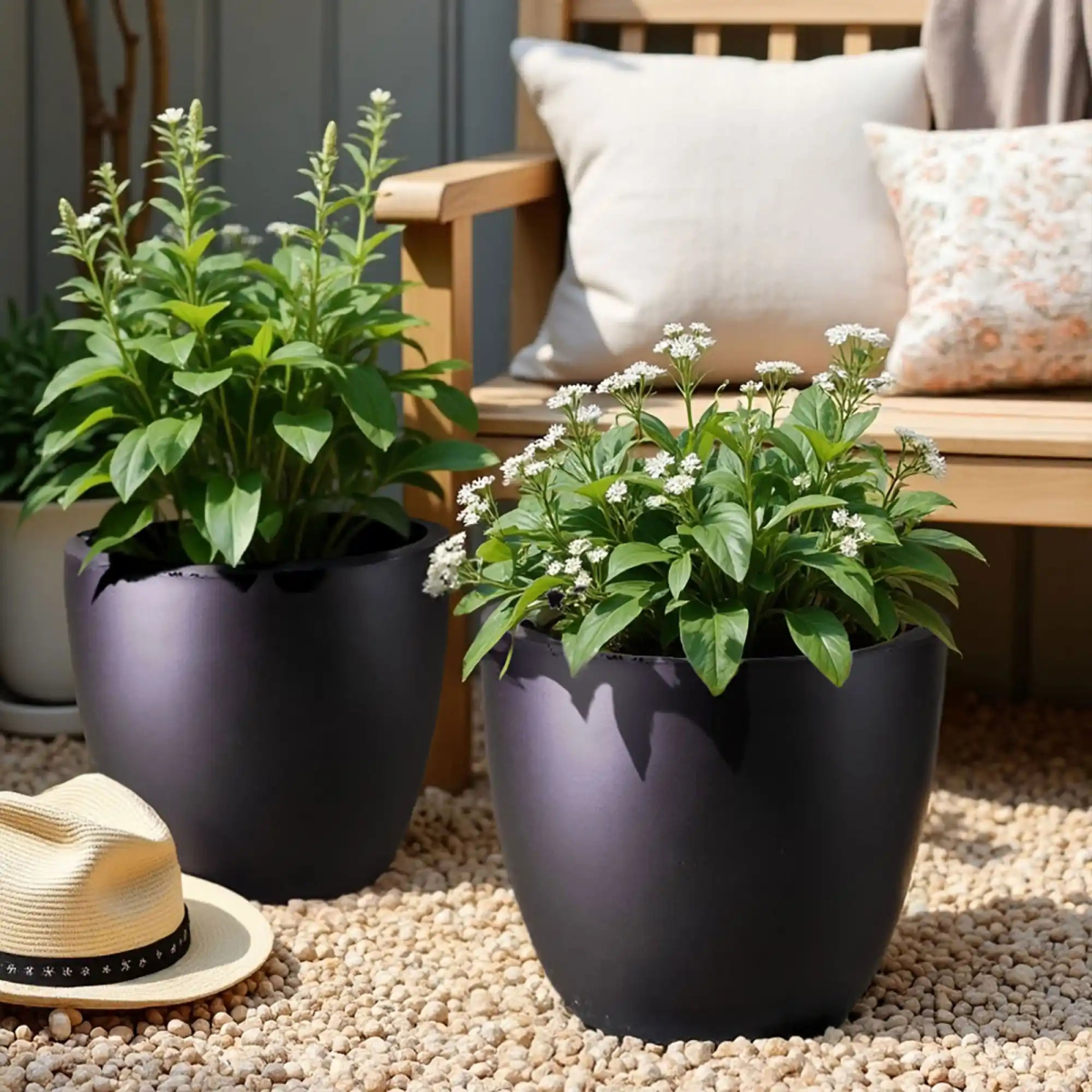 IDEALIST Lite 30cm Garden Planter | Washed Light Concrete Egg Round Planter | Contemporary Outdoor Plant Pot D30 H30 cm, 21L