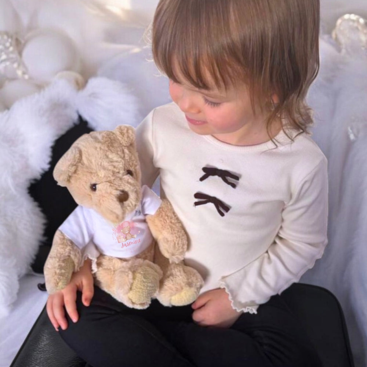 Personalised Pink Flower Heart Name Gift Hamper - Teddy & Baby Vest