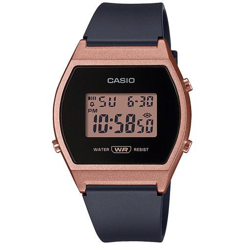 Casio Ladies Digital Watch black rubber strap with Rose gold face LW-204-1ADF