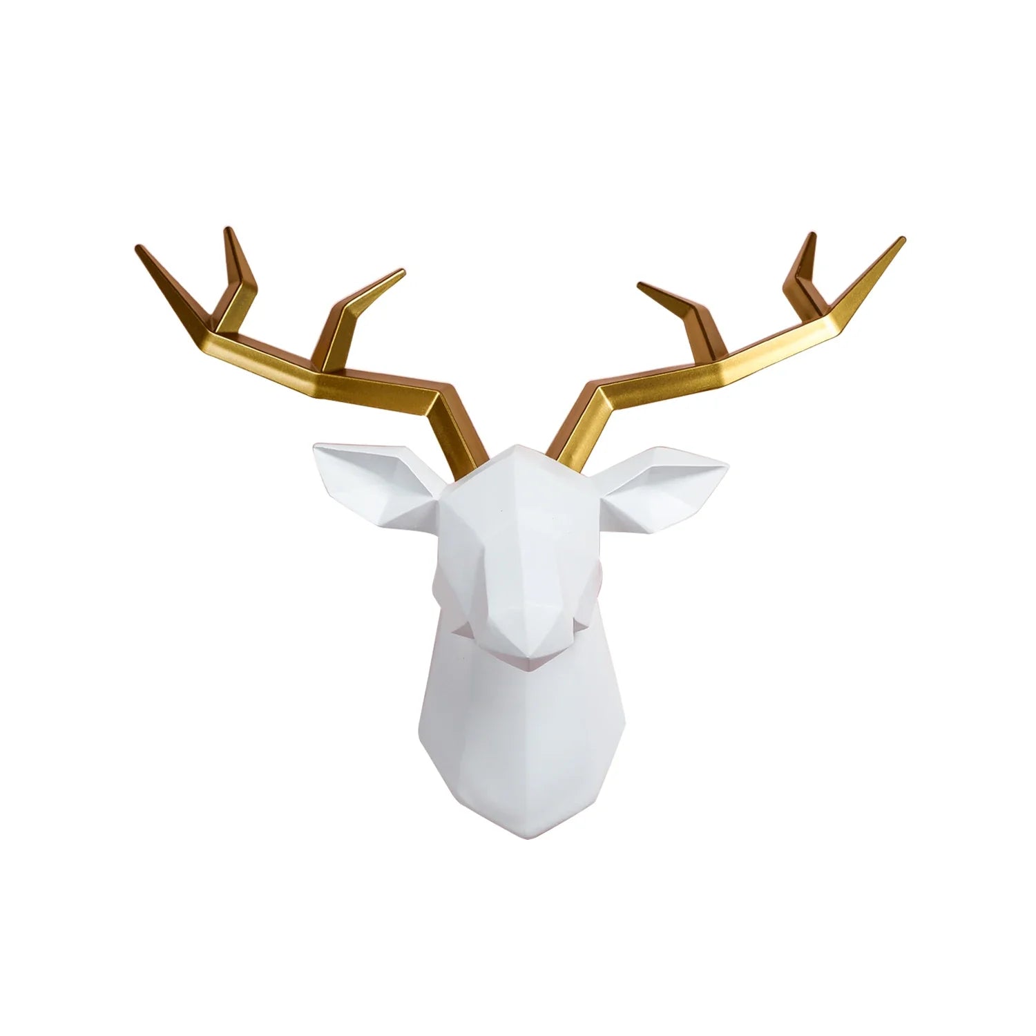 Modern Geometric Deer Head Wall Sculpture – Resin Antler Decor