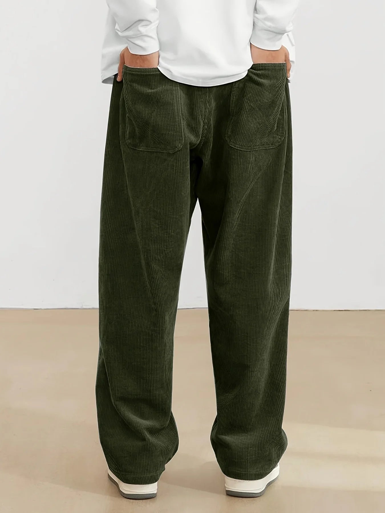 Men’s Corduroy Loose Fit Pants – Elastic Waist Drawstring Casual Trousers