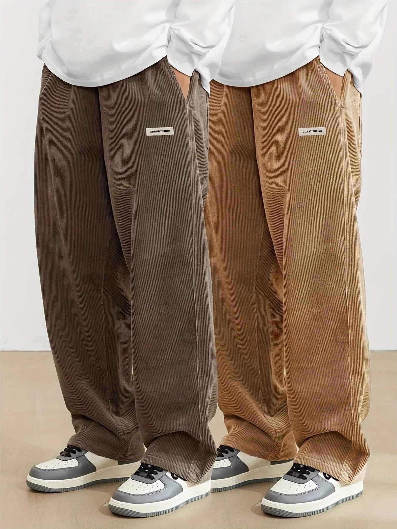 Men’s Corduroy Loose Fit Pants – Elastic Waist Drawstring Casual Trousers