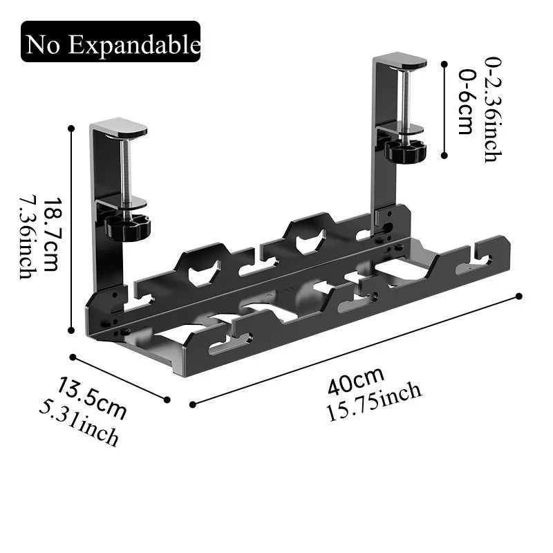 Telescopic Under Desk Cable Management Tray – Metal Under Table Storage Rack for Home Office, Router & Power Strip Organizer