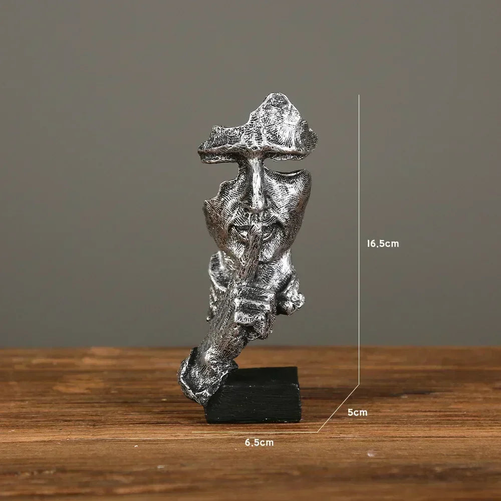 Abstract Resin Face Sculpture – “Silence is Golden” Nordic Art Statue for Home or Office Decor