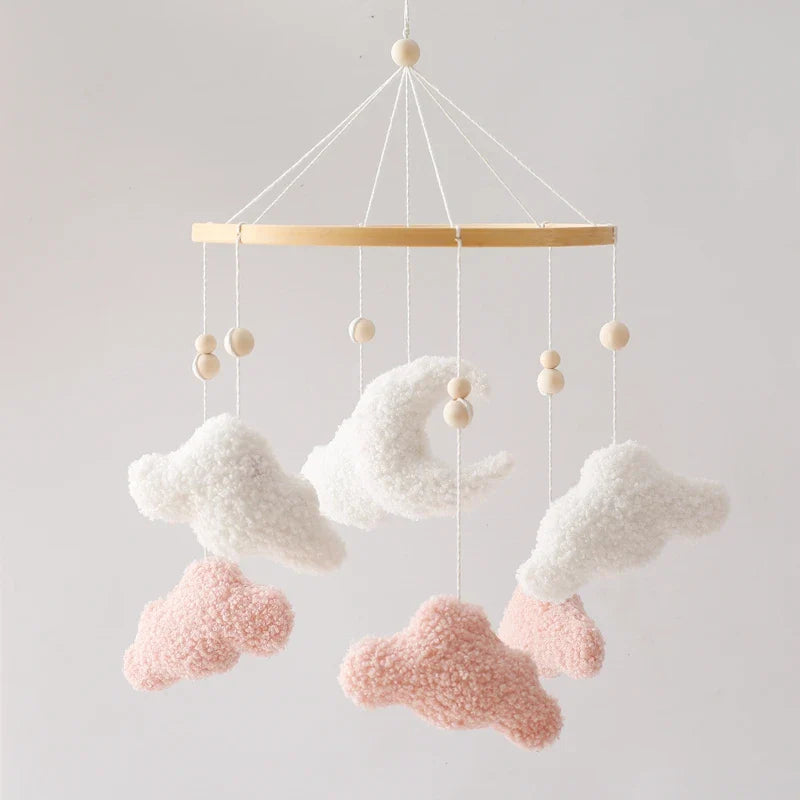 Wooden Crib Mobile Baby Bed Bell Rattle Toy Soft Felt Cartoon Bear Mobile Hanging Newborn Music Box Bed Bell Hanging Bracket Toy
