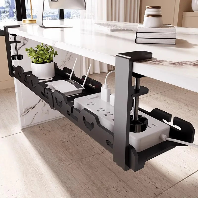 Telescopic Under Desk Cable Management Tray – Metal Under Table Storage Rack for Home Office, Router & Power Strip Organizer