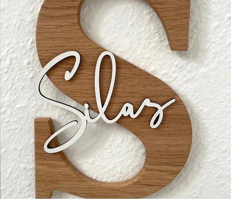 Custom Wooden Name Plate – Personalised Oak Letter Wall Art Sign