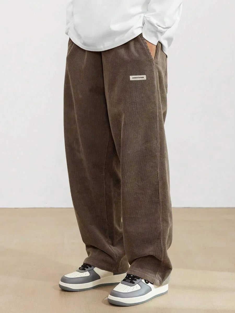 Men’s Corduroy Loose Fit Pants – Elastic Waist Drawstring Casual Trousers