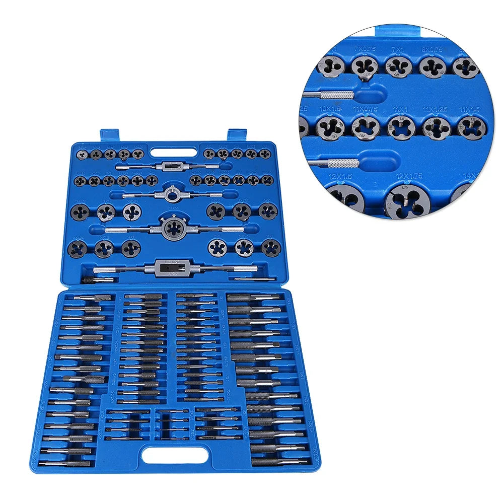 110pcs/set M2‑M18 Screw Nut Thread Taps Dies With Wrench Handle Heavy Duty Hand Tool Kit