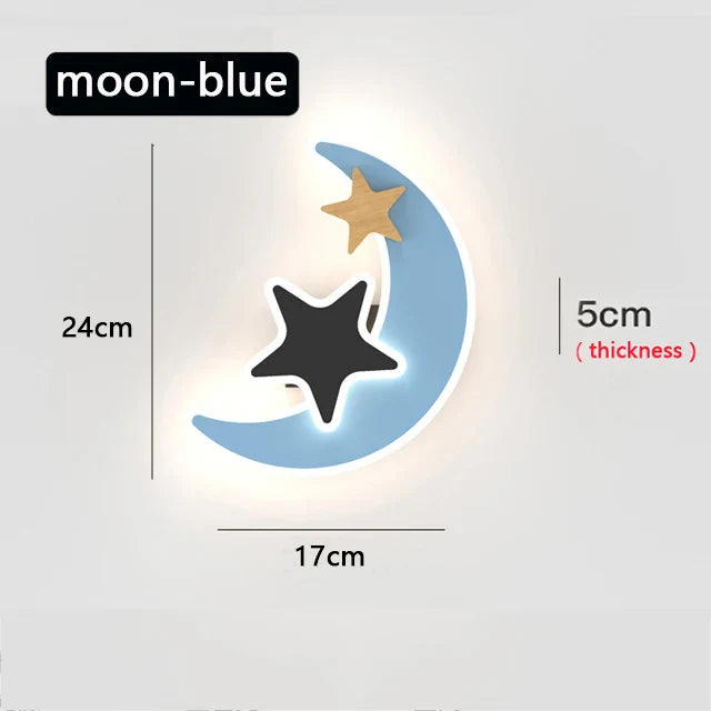 Cartoon LED Rocket & Moon Wall Lamp – Kids Night Light Bedroom Decor