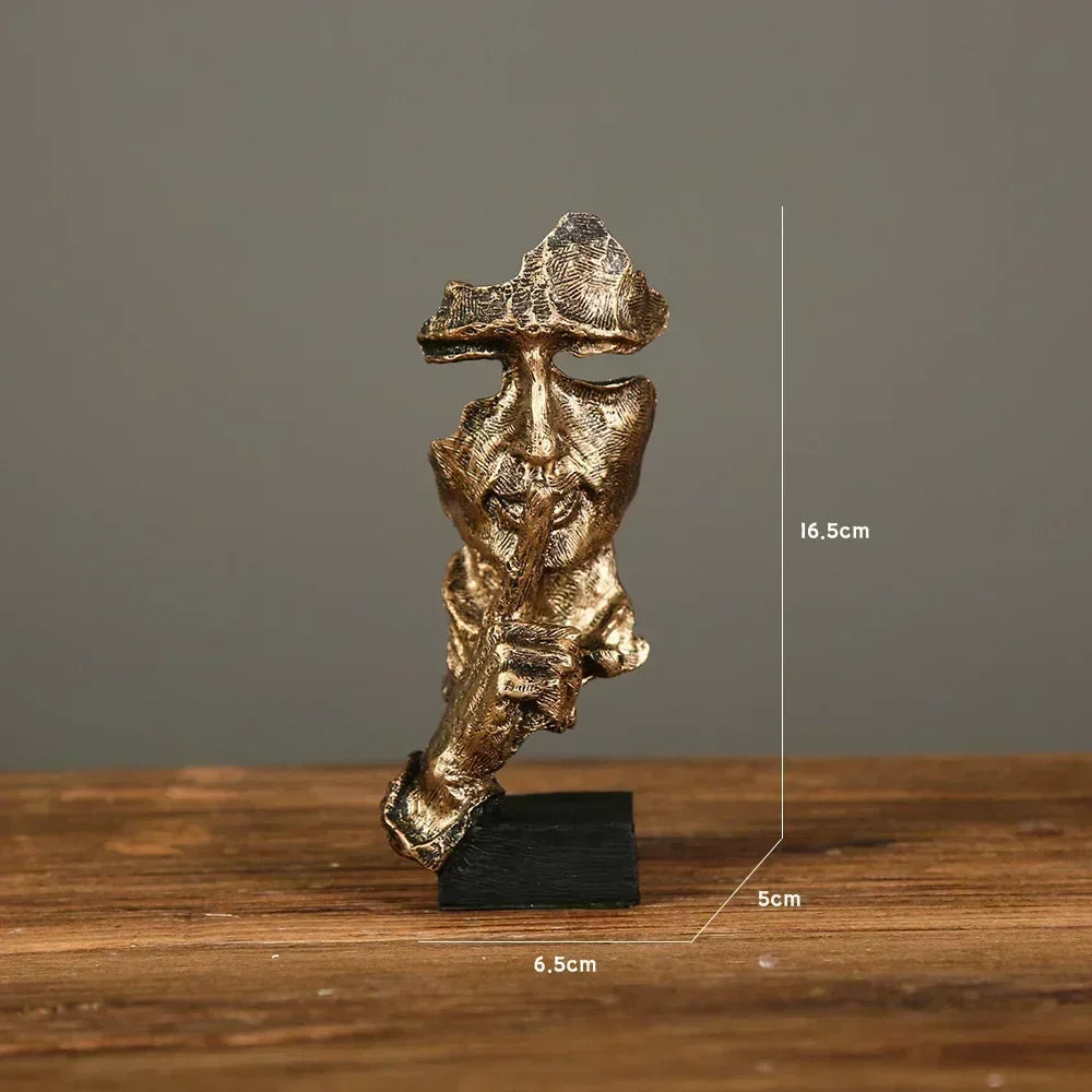 Abstract Resin Face Sculpture – “Silence is Golden” Nordic Art Statue for Home or Office Decor
