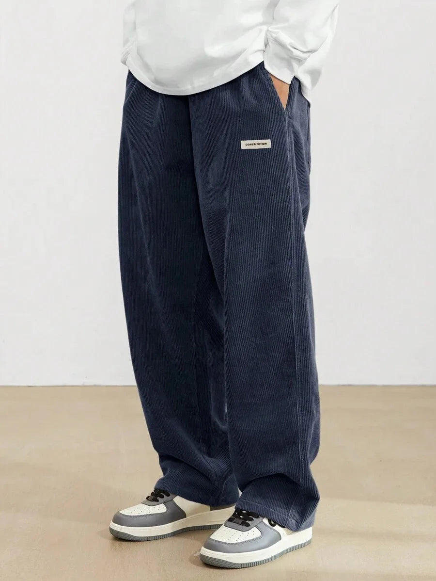 Men’s Corduroy Loose Fit Pants – Elastic Waist Drawstring Casual Trousers