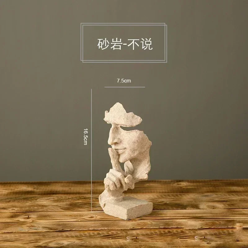 Abstract Resin Face Sculpture – “Silence is Golden” Nordic Art Statue for Home or Office Decor