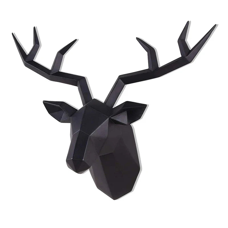 Modern Geometric Deer Head Wall Sculpture – Resin Antler Decor