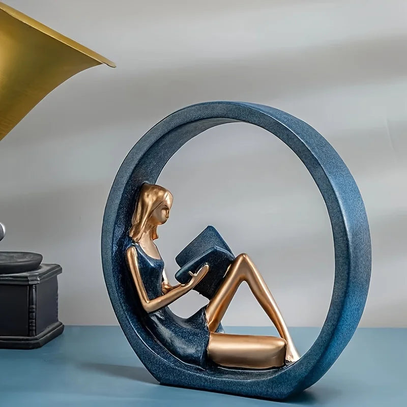 Modern Resin Reading Girl Sculpture – Nordic Figurine Home & Office Décor