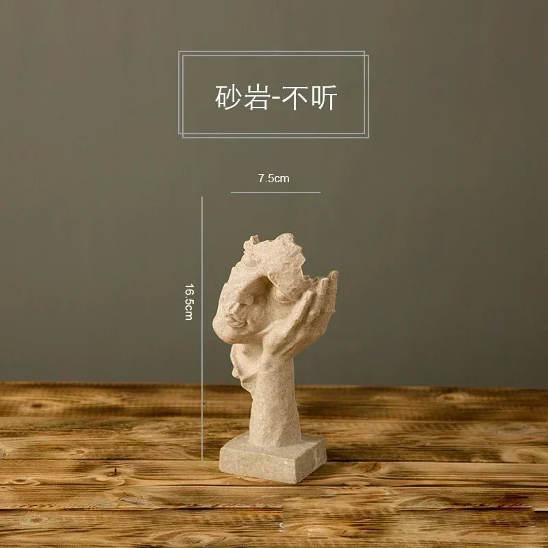 Abstract Resin Face Sculpture – “Silence is Golden” Nordic Art Statue for Home or Office Decor