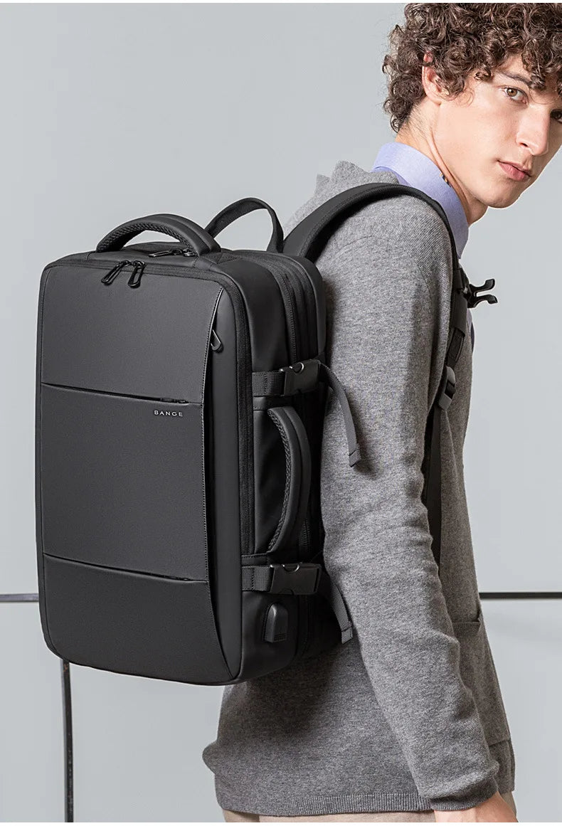 BANGE Aesthetic Men Business Backpack School Expandable USB Bag, Large Capacity 17.3 Laptop Waterproof Fashion Travel Backpack